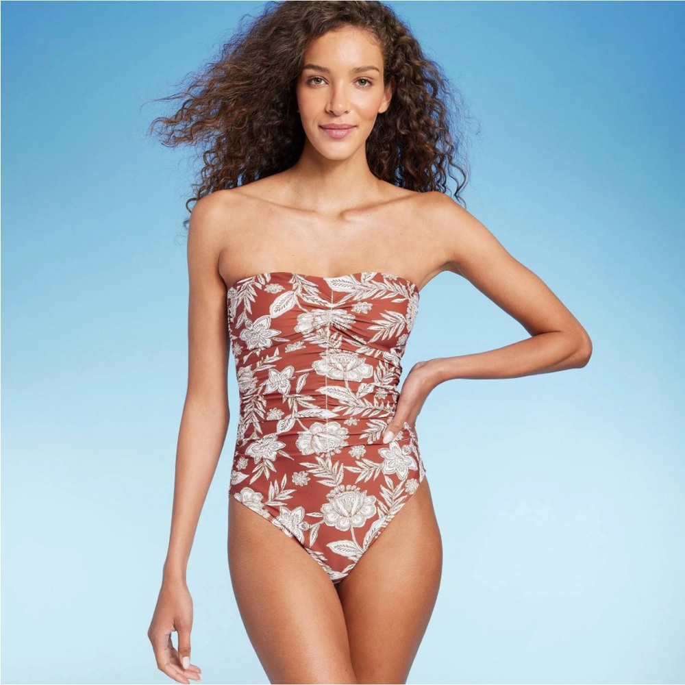 Shade & Shore Brown Botanical Print One Piece Swimsuit